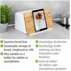 WENKO Boite à Pain Avec Couvercle En Bambou Kubo Blanc, Rangement Pour Le Pain, Avec Couvercle Planche à Découper En Bambou, Plastique - Bambou, 35x20,5x26 Cm, Marron -WENKO Soldes 40253988 3