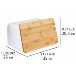 WENKO Boite à Pain Avec Couvercle En Bambou Kubo Blanc, Rangement Pour Le Pain, Avec Couvercle Planche à Découper En Bambou, Plastique - Bambou, 35x20,5x26 Cm, Marron -WENKO Soldes 40253988 4