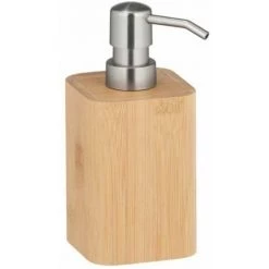 WENKO Distributeur Savon Liquide Bois Bambusa, Capacité 200ml, Bambou, 9,3x16,5x7,2 Cm, Marron