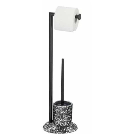 WENKO Serviteur WC 2en1 Terrazzo Avec Brosse WC Et Dérouleur Papier Toilette , Acier - Polyrésine, 19x62x18,5 Cm, Noir 3 WENKO Serviteur WC 2en1 Terrazzo Avec Brosse WC Et Dérouleur Papier Toilette , Acier - Polyrésine, 19x62x18,5 Cm, Noir