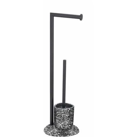 WENKO Serviteur WC 2en1 Terrazzo Avec Brosse WC Et Dérouleur Papier Toilette , Acier - Polyrésine, 19x62x18,5 Cm, Noir 4 WENKO Serviteur WC 2en1 Terrazzo Avec Brosse WC Et Dérouleur Papier Toilette , Acier - Polyrésine, 19x62x18,5 Cm, Noir – Image 2