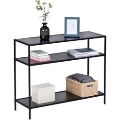 WENKO Console Meuble Style Industriel, Petite Console étroite, Meuble Entrée - Bureau D'appoint, 3 Plateaux De Rangement, Métal - MDF, L100xH80xL35 Cm, Noir
