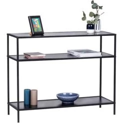 WENKO Console Meuble Style Industriel, Petite Console étroite, Meuble Entrée - Bureau D'appoint, 3 Plateaux De Rangement, Métal - MDF, L100xH80xL35 Cm, Noir -WENKO Soldes 40994525 5