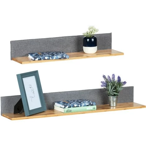 WENKO Etagère Murale Rectangulaire Bambou Bahari, Tablette Murale Design Scandinave, Lot De 2, Bambou - Polyester, 80x10x15 Cm Et 60x10x15 Cm, Marron - Gris 3 WENKO Etagère Murale Rectangulaire Bambou Bahari, Tablette Murale Design Scandinave, Lot De 2, Bambou - Polyester, 80x10x15 Cm Et 60x10x15 Cm, Marron - Gris