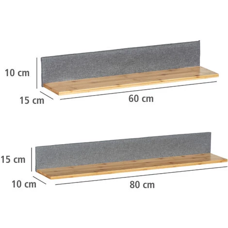 WENKO Etagère Murale Rectangulaire Bambou Bahari, Tablette Murale Design Scandinave, Lot De 2, Bambou - Polyester, 80x10x15 Cm Et 60x10x15 Cm, Marron - Gris 5 WENKO Etagère Murale Rectangulaire Bambou Bahari, Tablette Murale Design Scandinave, Lot De 2, Bambou - Polyester, 80x10x15 Cm Et 60x10x15 Cm, Marron - Gris – Image 3