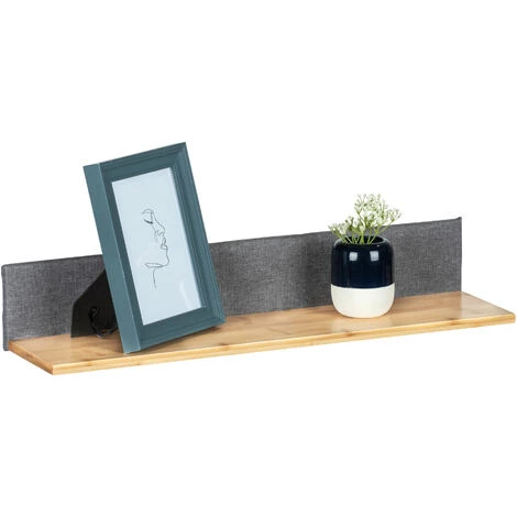 WENKO Etagère Murale Rectangulaire Bambou Bahari, Tablette Murale Design Scandinave, Lot De 2, Bambou - Polyester, 80x10x15 Cm Et 60x10x15 Cm, Marron - Gris 6 WENKO Etagère Murale Rectangulaire Bambou Bahari, Tablette Murale Design Scandinave, Lot De 2, Bambou - Polyester, 80x10x15 Cm Et 60x10x15 Cm, Marron - Gris – Image 4