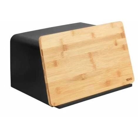 WENKO Boite à Pain Avec Couvercle En Bambou Kubo, Rangement Pour Le Pain, Avec Couvercle Planche à Découper En Bambou, Plastique - Bambou, 35x20,5x26 Cm, Noir - Marron 3 WENKO Boite à Pain Avec Couvercle En Bambou Kubo, Rangement Pour Le Pain, Avec Couvercle Planche à Découper En Bambou, Plastique - Bambou, 35x20,5x26 Cm, Noir - Marron