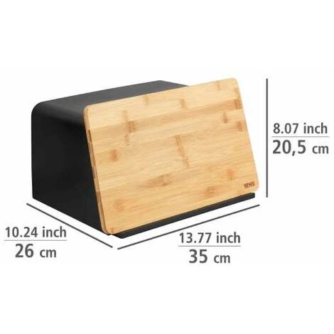 WENKO Boite à Pain Avec Couvercle En Bambou Kubo, Rangement Pour Le Pain, Avec Couvercle Planche à Découper En Bambou, Plastique - Bambou, 35x20,5x26 Cm, Noir - Marron 6 WENKO Boite à Pain Avec Couvercle En Bambou Kubo, Rangement Pour Le Pain, Avec Couvercle Planche à Découper En Bambou, Plastique - Bambou, 35x20,5x26 Cm, Noir - Marron – Image 4