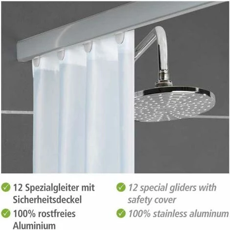 WENKO Rail De Douche Extensible Era, Tringle Pour Rideau De Douche Télescopique Avec 12 Accroches Rideau, Fixation Sans Perçage, Aluminium Inoxydable, 125-210x2x3,5 Cm, Brillant 6 WENKO Rail De Douche Extensible Era, Tringle Pour Rideau De Douche Télescopique Avec 12 Accroches Rideau, Fixation Sans Perçage, Aluminium Inoxydable, 125-210x2x3,5 Cm, Brillant – Image 4