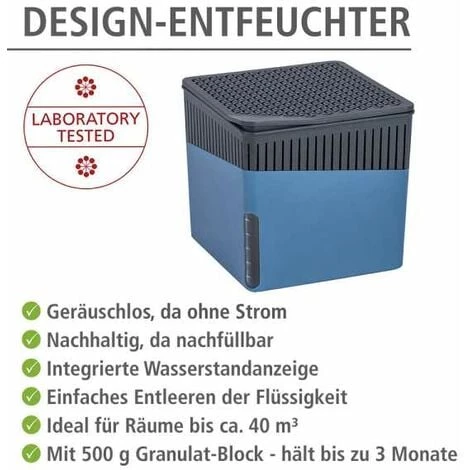WENKO Déshumidificateur D'air, Absorbeur D'humidité, Cube, 500 G, Chlorure De Calcium - Plastique, 13x13x13 Cm, Bleu - Anthracite 4 WENKO Déshumidificateur D'air, Absorbeur D'humidité, Cube, 500 G, Chlorure De Calcium - Plastique, 13x13x13 Cm, Bleu - Anthracite – Image 2