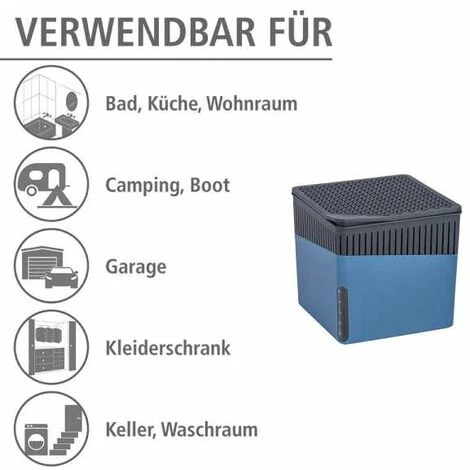 WENKO Déshumidificateur D'air, Absorbeur D'humidité, Cube, 500 G, Chlorure De Calcium - Plastique, 13x13x13 Cm, Bleu - Anthracite 6 WENKO Déshumidificateur D'air, Absorbeur D'humidité, Cube, 500 G, Chlorure De Calcium - Plastique, 13x13x13 Cm, Bleu - Anthracite – Image 4