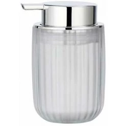 WENKO Distributeur De Savon Liquide Agropoli, Distributeur Savon Rechargeable, Capacité 250 Ml, Plastique Surface Givrée, 7,5x12,5x9 Cm, Blanc