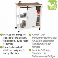 WENKO Desserte Cuisine Bois Style "campagne", Desserte à Roulettes Avec Porte Coulissante, Bois - MDF, 80x88,5x40 Cm, Blanc -WENKO Soldes 42752259 3