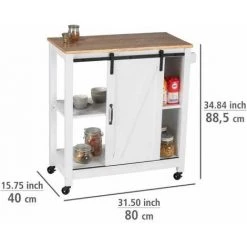 WENKO Desserte Cuisine Bois Style "campagne", Desserte à Roulettes Avec Porte Coulissante, Bois - MDF, 80x88,5x40 Cm, Blanc -WENKO Soldes 42752259 4