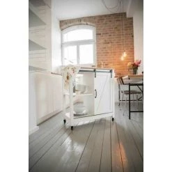 WENKO Desserte Cuisine Bois Style "campagne", Desserte à Roulettes Avec Porte Coulissante, Bois - MDF, 80x88,5x40 Cm, Blanc -WENKO Soldes 42752259 5