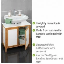 WENKO Meuble Salle De Bain Finja, Meuble Sous Lavabo Bois Avec 2 Portes, Bambou Et MDF, L65x60x33 Cm, Blanc - Marron -WENKO Soldes 42842365 4
