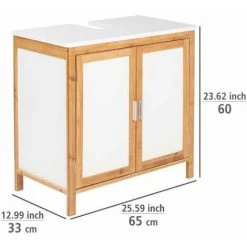 WENKO Meuble Salle De Bain Finja, Meuble Sous Lavabo Bois Avec 2 Portes, Bambou Et MDF, L65x60x33 Cm, Blanc - Marron -WENKO Soldes 42842365 5