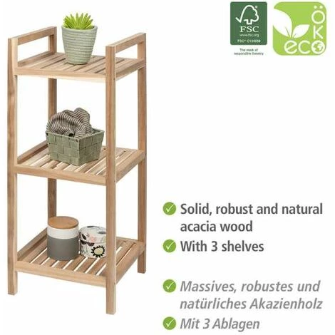 WENKO Colonne Meuble Rangement, étagère En Bois Sur Pied Acina, 3 Niveaux, Bois Certifié FSC®, 35x80x35 Cm, Marron 4 WENKO Colonne Meuble Rangement, étagère En Bois Sur Pied Acina, 3 Niveaux, Bois Certifié FSC®, 35x80x35 Cm, Marron – Image 2