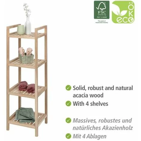 WENKO Colonne Meuble Rangement, étagère En Bois Sur Pied Acina, 4 Niveaux, Bois Certifié FSC®, 35x110x35 Cm, Marron 4 WENKO Colonne Meuble Rangement, étagère En Bois Sur Pied Acina, 4 Niveaux, Bois Certifié FSC®, 35x110x35 Cm, Marron – Image 2