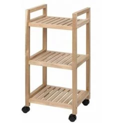 WENKO Etagere Roulette Bois, Desserte à Roulette Salle De Bain Bois, Acina, 3 Niveaux, Bois Certifié FSC®, 35x72x31 Cm, Marron