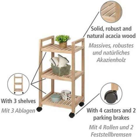 WENKO Etagere Roulette Bois, Desserte à Roulette Salle De Bain Bois, Acina, 3 Niveaux, Bois Certifié FSC®, 35x72x31 Cm, Marron 4 WENKO Etagere Roulette Bois, Desserte à Roulette Salle De Bain Bois, Acina, 3 Niveaux, Bois Certifié FSC®, 35x72x31 Cm, Marron – Image 2
