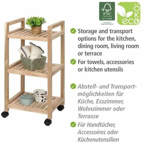 WENKO Etagere Roulette Bois, Desserte à Roulette Salle De Bain Bois, Acina, 3 Niveaux, Bois Certifié FSC®, 35x72x31 Cm, Marron 5 WENKO Etagere Roulette Bois, Desserte à Roulette Salle De Bain Bois, Acina, 3 Niveaux, Bois Certifié FSC®, 35x72x31 Cm, Marron – Image 3