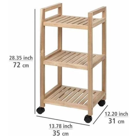 WENKO Etagere Roulette Bois, Desserte à Roulette Salle De Bain Bois, Acina, 3 Niveaux, Bois Certifié FSC®, 35x72x31 Cm, Marron 6 WENKO Etagere Roulette Bois, Desserte à Roulette Salle De Bain Bois, Acina, 3 Niveaux, Bois Certifié FSC®, 35x72x31 Cm, Marron – Image 4