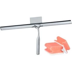 WENKO Raclette De Douche Terni, Raclette Salle De Bain, Acier Chromé, 40x16,5 Cm, Brillant, Lot De 2 éponges Offertes