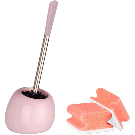 WENKO Porte Brosse WC Céramique Polaris Pastel, Brosse WC Noire, Brosse WC Remplaçable, 19x34,6x14,6 Cm, Rose, Lot De 2 éponges Offertes 3 WENKO Porte Brosse WC Céramique Polaris Pastel, Brosse WC Noire, Brosse WC Remplaçable, 19x34,6x14,6 Cm, Rose, Lot De 2 éponges Offertes