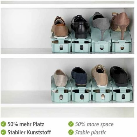 WENKO Organisateur De Chaussures, Rangement Chaussures Gain De Place Réglable En Hauteur, Lot De 8, Support Plastique Robuste, 24,2x10,7x8,5 Cm, Bleu 5 WENKO Organisateur De Chaussures, Rangement Chaussures Gain De Place Réglable En Hauteur, Lot De 8, Support Plastique Robuste, 24,2x10,7x8,5 Cm, Bleu – Image 3