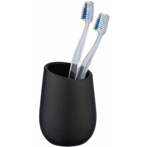 WENKO Set Accessoires Salle De Bain, Gobelet Brosse à Dent, Distributeur Savon Liquide, Brosse WC, Céramique, Badi, Noir Mat 7 WENKO Set Accessoires Salle De Bain, Gobelet Brosse à Dent, Distributeur Savon Liquide, Brosse WC, Céramique, Badi, Noir Mat – Image 5