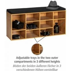 WENKO Banc D'entrée Loft, Banc De Rangement Chaussures En Bois Avec Assise En Tissu, Jusqu'à 10 Paires De Chaussures, MDF, 103x48x29,5 Cm, Marron - Noir 9 WENKO Banc D'entrée Loft, Banc De Rangement Chaussures En Bois Avec Assise En Tissu, Jusqu'à 10 Paires De Chaussures, MDF, 103x48x29,5 Cm, Marron - Noir -WENKO Soldes 50901921 3