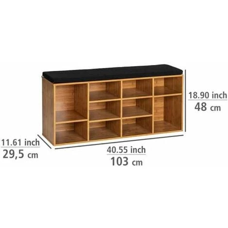 WENKO Banc D'entrée Loft, Banc De Rangement Chaussures En Bois Avec Assise En Tissu, Jusqu'à 10 Paires De Chaussures, MDF, 103x48x29,5 Cm, Marron - Noir 7 WENKO Banc D'entrée Loft, Banc De Rangement Chaussures En Bois Avec Assise En Tissu, Jusqu'à 10 Paires De Chaussures, MDF, 103x48x29,5 Cm, Marron - Noir – Image 5