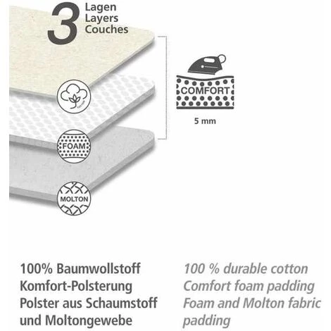 WENKO Housse Table à Repasser Comfort XL, Housse Table à Repasser Pour Centrale Vapeur, Housse Extra épaisse, Ruban élastique, Coton Eco-Tex Standard, 140x48 Cm, Multicolore 5 WENKO Housse Table à Repasser Comfort XL, Housse Table à Repasser Pour Centrale Vapeur, Housse Extra épaisse, Ruban élastique, Coton Eco-Tex Standard, 140x48 Cm, Multicolore – Image 3