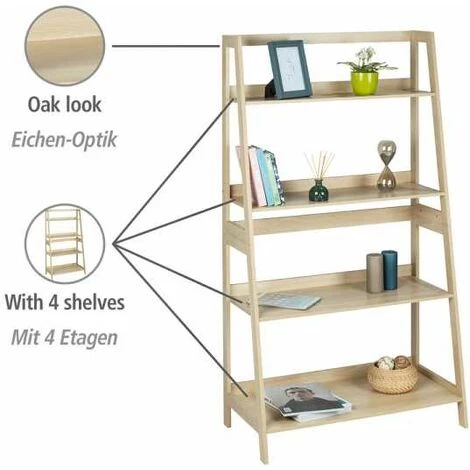 WENKO Bibliothèque En Bois Edda, Etagère Sur Pied 4 Niveaux, Meuble Design Pour Le Salon, La Chambre, Le Bureau, MDF Aspect Chêne, 83x150x43 Cm, Marron 4 WENKO Bibliothèque En Bois Edda, Etagère Sur Pied 4 Niveaux, Meuble Design Pour Le Salon, La Chambre, Le Bureau, MDF Aspect Chêne, 83x150x43 Cm, Marron – Image 2