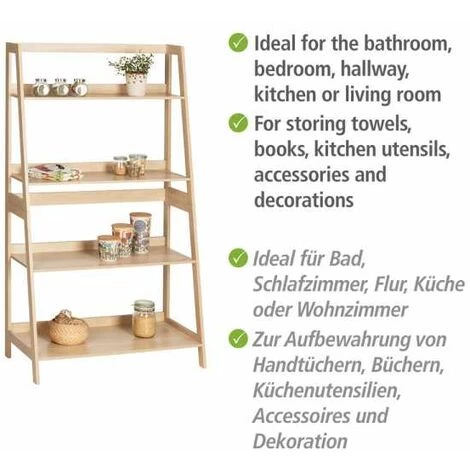 WENKO Bibliothèque En Bois Edda, Etagère Sur Pied 4 Niveaux, Meuble Design Pour Le Salon, La Chambre, Le Bureau, MDF Aspect Chêne, 83x150x43 Cm, Marron 5 WENKO Bibliothèque En Bois Edda, Etagère Sur Pied 4 Niveaux, Meuble Design Pour Le Salon, La Chambre, Le Bureau, MDF Aspect Chêne, 83x150x43 Cm, Marron – Image 3