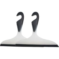 WENKO Raclette De Douche, Raclette Salle De Bain, Avec Crochet De Suspension, Loano, Lot De 2, Plastique, L23x17 Cm, Noir-Blanc