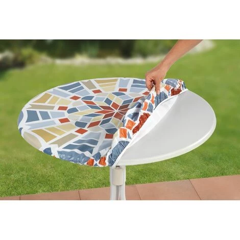 WENKO Housse De Table élastique Mosaïque XL - Diamètre 105 Epaisseur 0,1 Cm - Bleu 4 WENKO Housse De Table élastique Mosaïque XL - Diamètre 105 Epaisseur 0,1 Cm - Bleu – Image 2