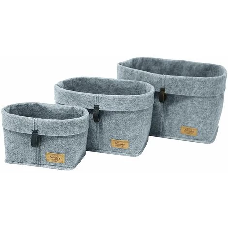 WENKO Lot De 3 Corbeilles Feutre Feli - Longueur 18 Hauteur 19 Profondeur 18 Cm - Gris 3 WENKO Lot De 3 Corbeilles Feutre Feli - Longueur 18 Hauteur 19 Profondeur 18 Cm - Gris