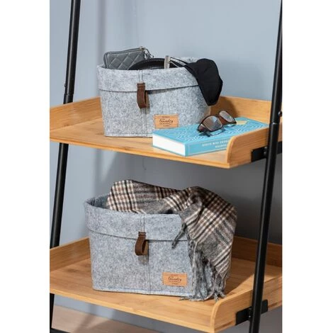 WENKO Lot De 3 Corbeilles Feutre Feli - Longueur 18 Hauteur 19 Profondeur 18 Cm - Gris 4 WENKO Lot De 3 Corbeilles Feutre Feli - Longueur 18 Hauteur 19 Profondeur 18 Cm - Gris – Image 2