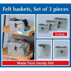 WENKO Lot De 3 Corbeilles Feutre Feli - Longueur 18 Hauteur 19 Profondeur 18 Cm - Gris 9 WENKO Lot De 3 Corbeilles Feutre Feli - Longueur 18 Hauteur 19 Profondeur 18 Cm - Gris -WENKO Soldes 51758692 4