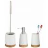 WENKO Set D'accessoires De Salle De Bain Bamboo, 3 Pièces, Porte Brosse à Dent, Distributeur Savon Liquide Et Brosse WC, Céramique - Bambou, Blanc - Marron 2 WENKO Set D'accessoires De Salle De Bain Bamboo, 3 Pièces, Porte Brosse à Dent, Distributeur Savon Liquide Et Brosse WC, Céramique - Bambou, Blanc - Marron -WENKO Soldes 52647964 1