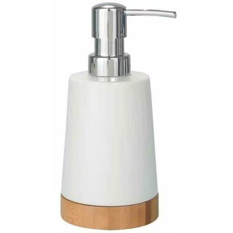 WENKO Set D'accessoires De Salle De Bain Bamboo, 3 Pièces, Porte Brosse à Dent, Distributeur Savon Liquide Et Brosse WC, Céramique - Bambou, Blanc - Marron 4 WENKO Set D'accessoires De Salle De Bain Bamboo, 3 Pièces, Porte Brosse à Dent, Distributeur Savon Liquide Et Brosse WC, Céramique - Bambou, Blanc - Marron – Image 2