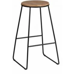 WENKO Tabouret De Bar Industriel, Tabouret De Bar Lot De 2, Hauteur D'assise 70 Cm, Bois, Pied Métal Noir, Capacité 110kg, Métal - Bambou, 42x70x42 Cm, Noir - Marron