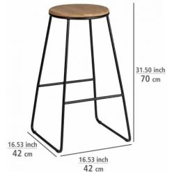 WENKO Tabouret De Bar Industriel, Tabouret De Bar Lot De 2, Hauteur D'assise 70 Cm, Bois, Pied Métal Noir, Capacité 110kg, Métal - Bambou, 42x70x42 Cm, Noir - Marron -WENKO Soldes 53308832 4