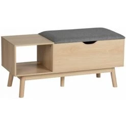WENKO Banc D'entrée Edda Avec Coffre De Rangement Et Niche Ouverte - Gris Et Bois - Longueur 100 Cm X Hauteur 45 Cm X Profondeur 40 Cm - Beige