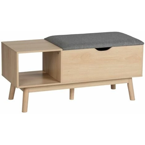 WENKO Banc D'entrée Edda Avec Coffre De Rangement Et Niche Ouverte - Gris Et Bois - Longueur 100 Cm X Hauteur 45 Cm X Profondeur 40 Cm - Beige 3 WENKO Banc D'entrée Edda Avec Coffre De Rangement Et Niche Ouverte - Gris Et Bois - Longueur 100 Cm X Hauteur 45 Cm X Profondeur 40 Cm - Beige