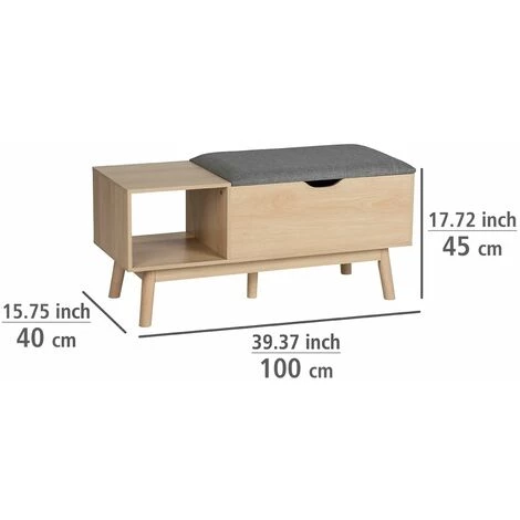 WENKO Banc D'entrée Edda Avec Coffre De Rangement Et Niche Ouverte - Gris Et Bois - Longueur 100 Cm X Hauteur 45 Cm X Profondeur 40 Cm - Beige 4 WENKO Banc D'entrée Edda Avec Coffre De Rangement Et Niche Ouverte - Gris Et Bois - Longueur 100 Cm X Hauteur 45 Cm X Profondeur 40 Cm - Beige – Image 2
