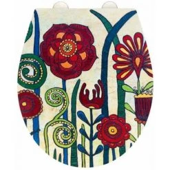 WENKO Abattant WC Avec Frein De Chute Rollin'Art, Abattant WC "red Blossom", Surface En Relief, Fixation En Acier Inoxydable, En Duroplast Antibactérien, 38 X 44,5 Cm.