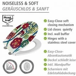 WENKO Abattant WC Avec Frein De Chute Rollin'Art, Abattant WC "red Blossom", Surface En Relief, Fixation En Acier Inoxydable, En Duroplast Antibactérien, 38 X 44,5 Cm. -WENKO Soldes 55427468 5